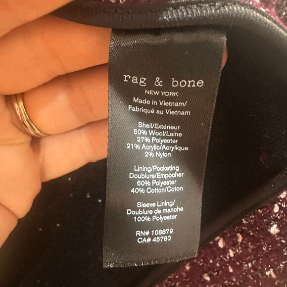 NWT $595 rag & bone Wool Blend Burgundy Valerie Tweed Blazer, Sz 12 (LL-1132) - Picture 11 of 13